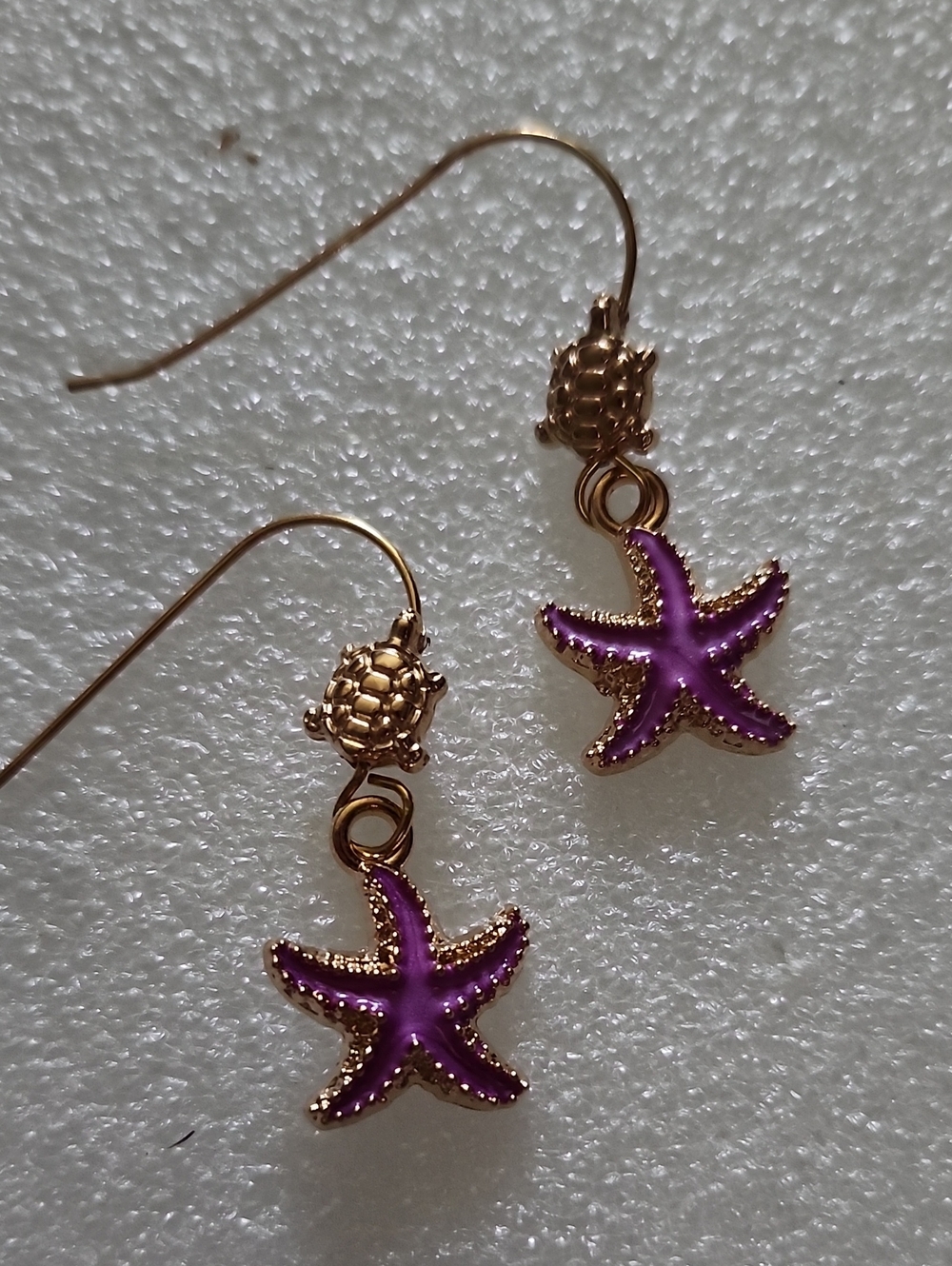 Hand Crafted Purple and Gold Starfish Drop Earrings